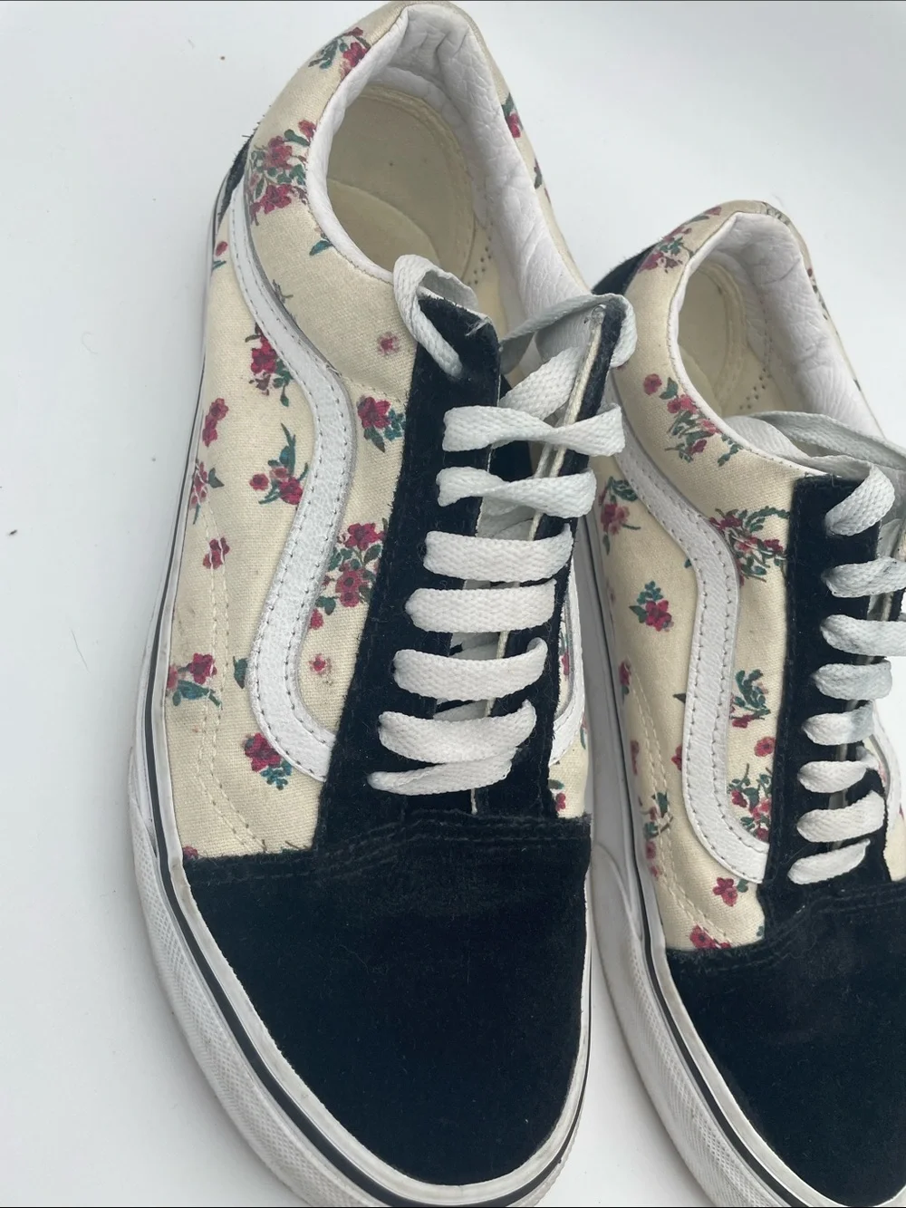 Vans Floral Canvas Low-Top Sneakers with Black Suede Accents